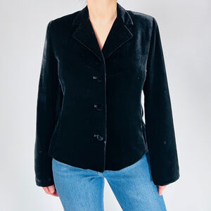 Oscar de la Renta Blazer Size 12 Black Velvet Jacket Silk Blend Minimalist Eveni